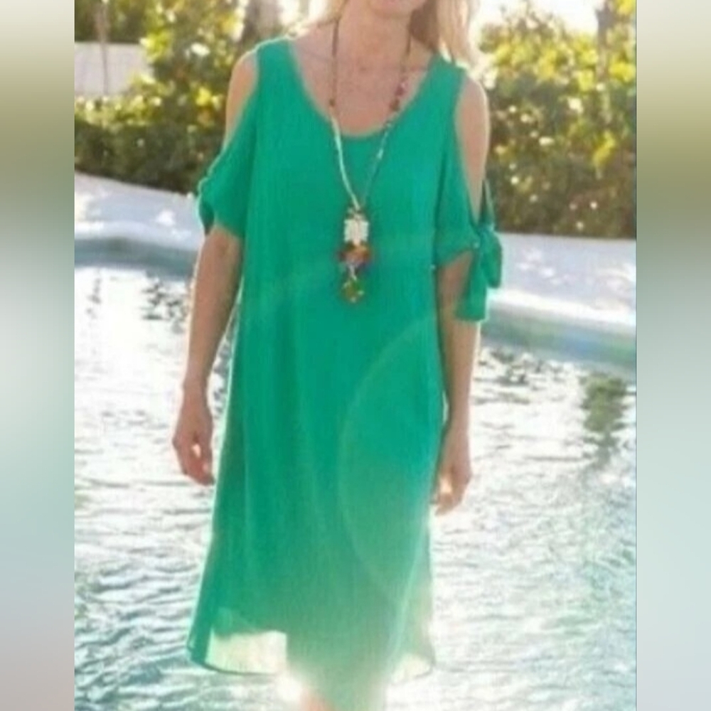 Soft Surroundings Green Destin Cold Shoulder Dress Large